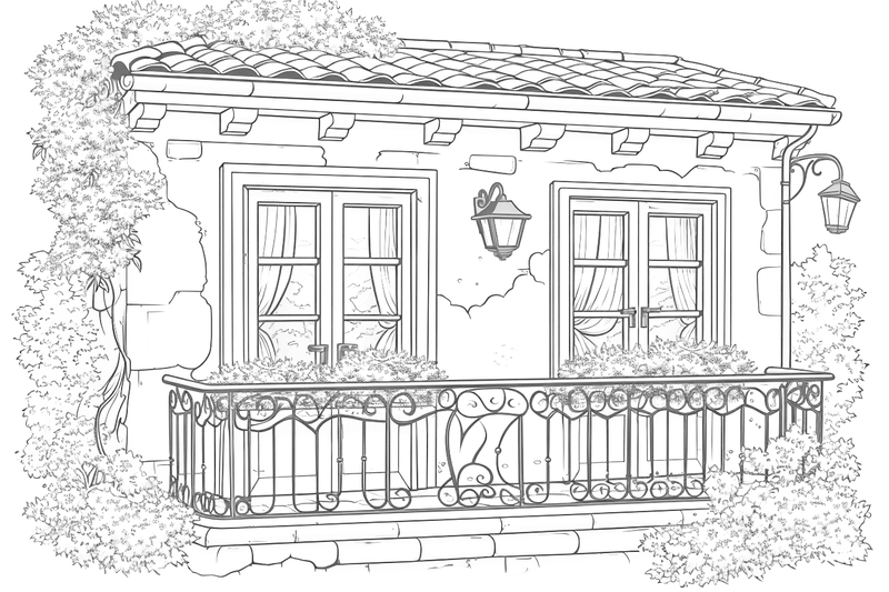 Colouring pages, bundle of houses, Mediterranean, 10 images