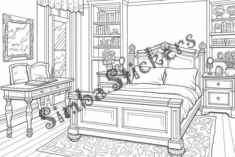 Colouring pages, bundle of house bedrooms, 25 images 2