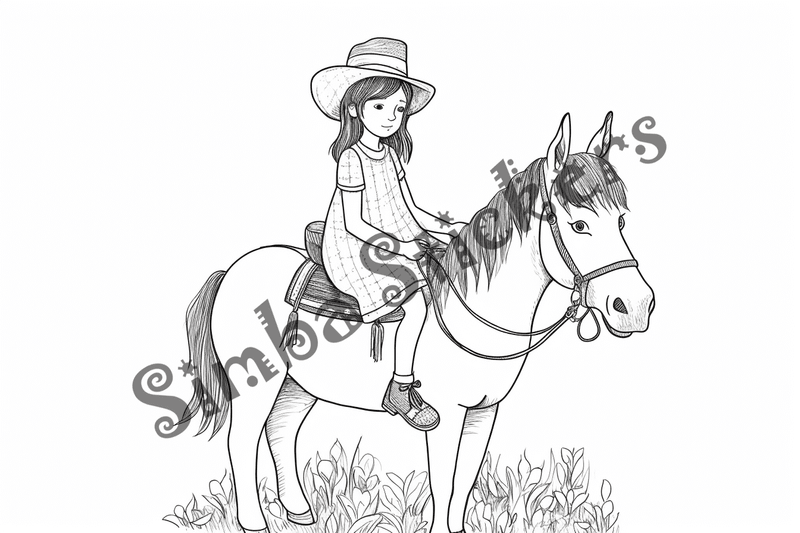 Colouring pages, bundle of mules carrying passengers, 10 images