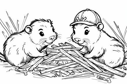Colouring pages, bundle of beavers building beaver dam, 10 images