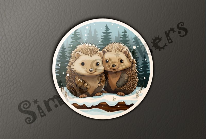 Cute Porcupines in the snow, circled