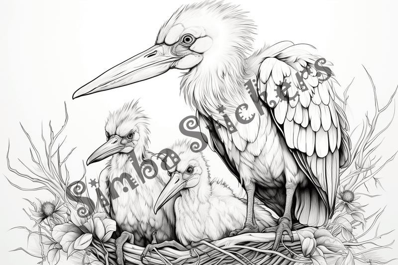 Colouring pages, bundle of marabou storks 2, 25 images