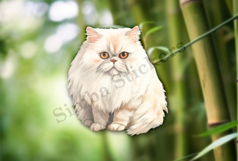 Persian cat, white, watercolour