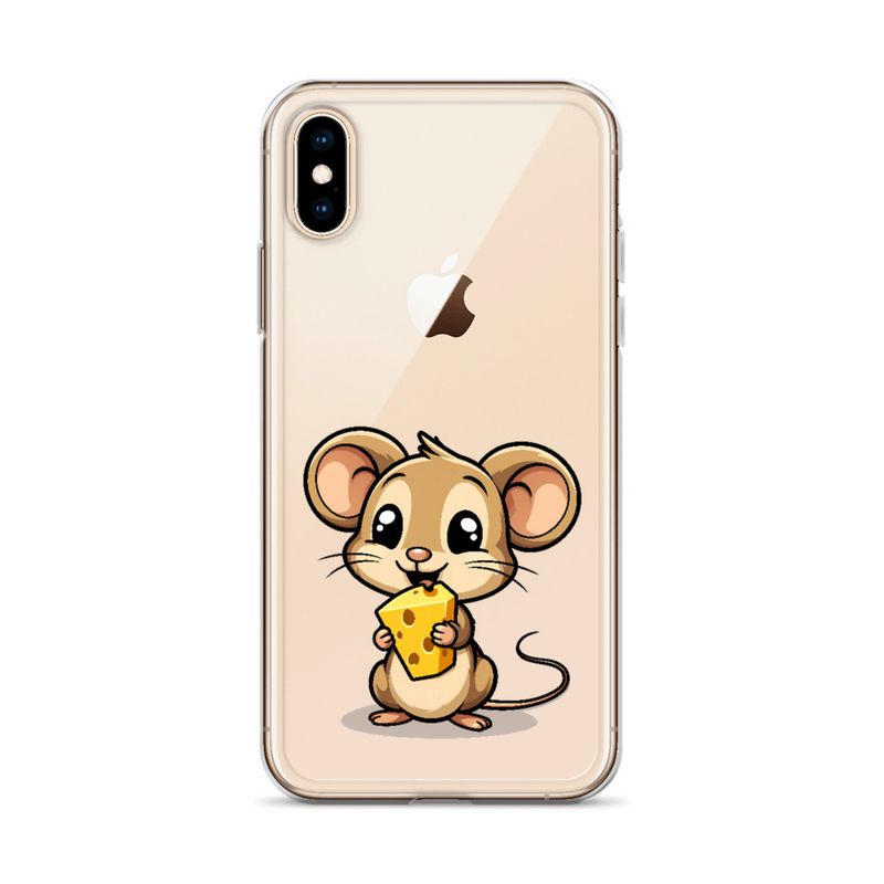 Clear Case for iPhone, Small Mouse happily licking large chunk of cheese, pqapy6