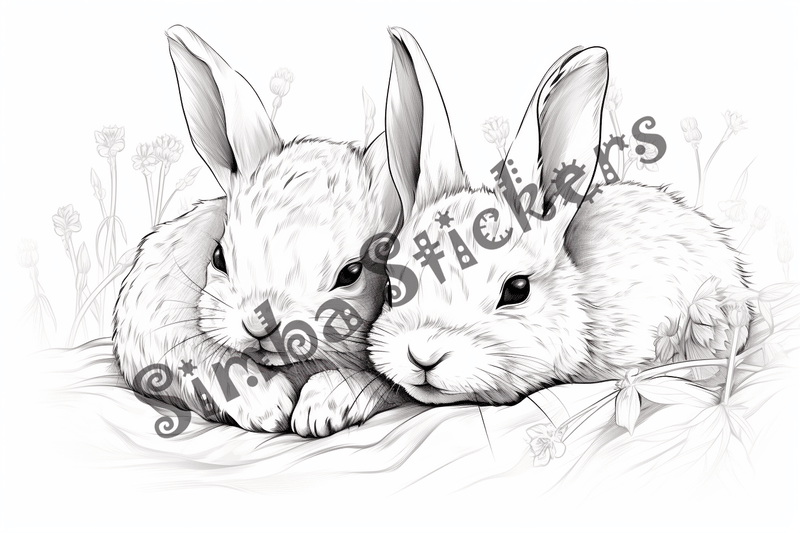 Colouring pages, bundle of rabbits, 25 images