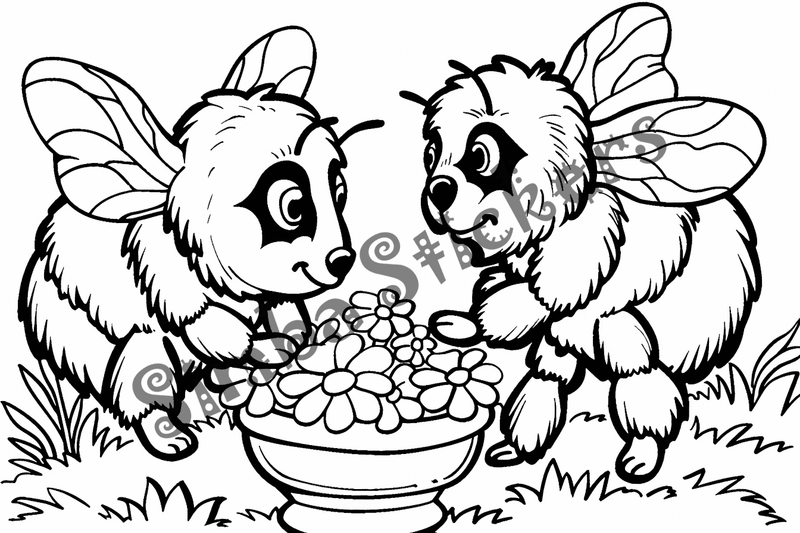 Colouring pages, bundle of bees in love, 25 images