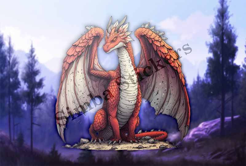 Red dragon flexing wings, watercolour