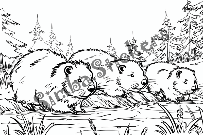 Colouring pages, bundle of beavers, 50 images