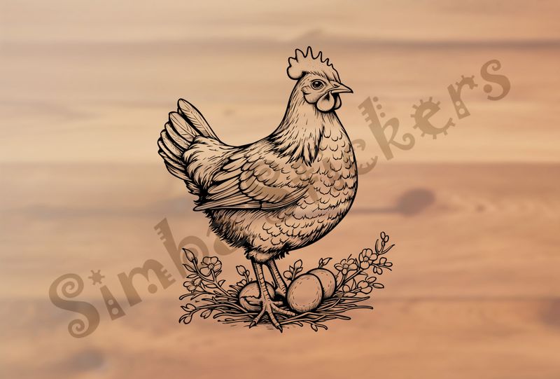 Hen brooding over its eggs, outline art