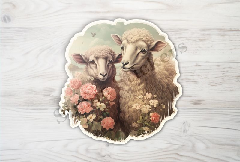 Sheep ewe and ram in love,  vintage