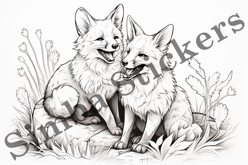 Colouring pages, Bundle of foxes in love, 10 images