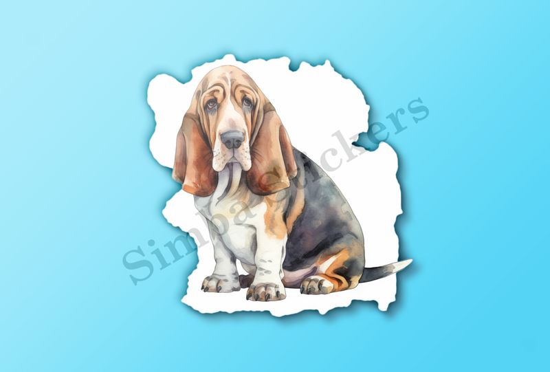 Basset Hound dog, watercolour