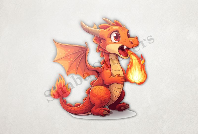 Cute red dragon trying to hold fire