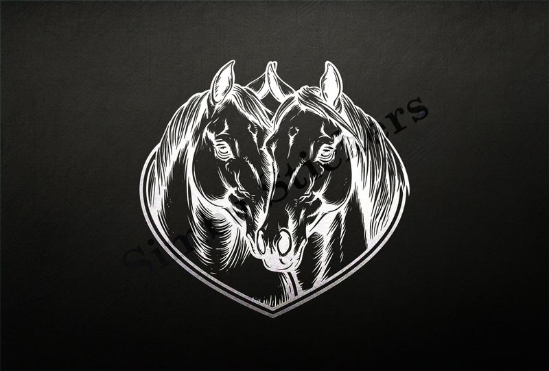Horses nose-to-nose, in a heart, outline art