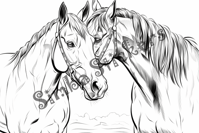 Colouring pages, bundle of horses in love, 10 images