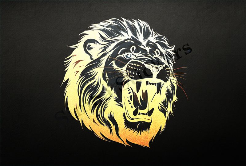 Majestic lion roaring, face , outline art