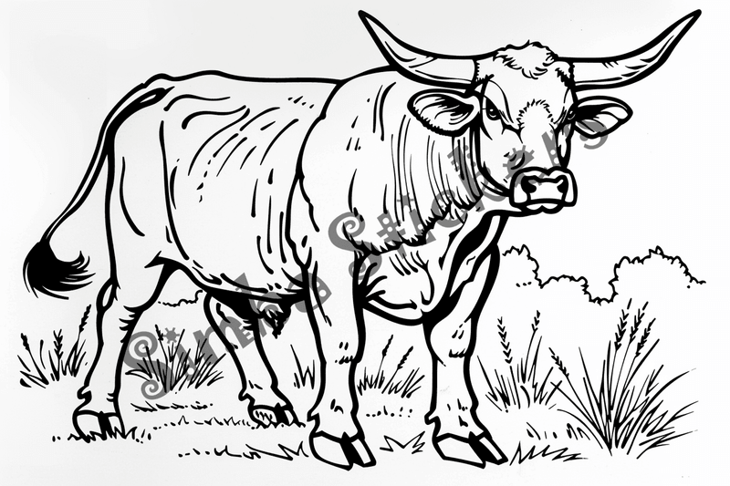 Colouring pages, bundle of cattle bulls, 10 images