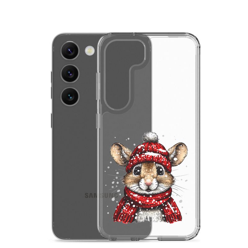 Clear Case for Samsung, Mouse wearing red winter hat and scarf in the snow, xg8dl3
