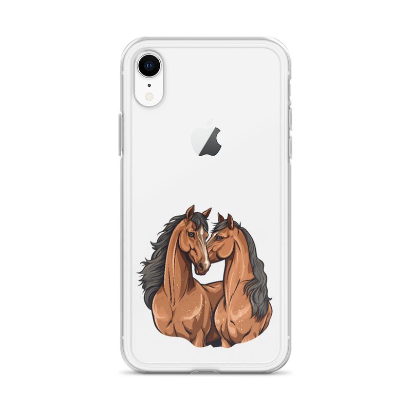 Clear Case for iPhone, Two brown horses snuggling, tdwcyd
