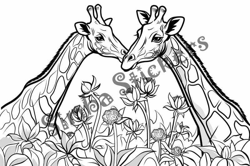 Colouring pages, bundle of giraffes in love, 10 images