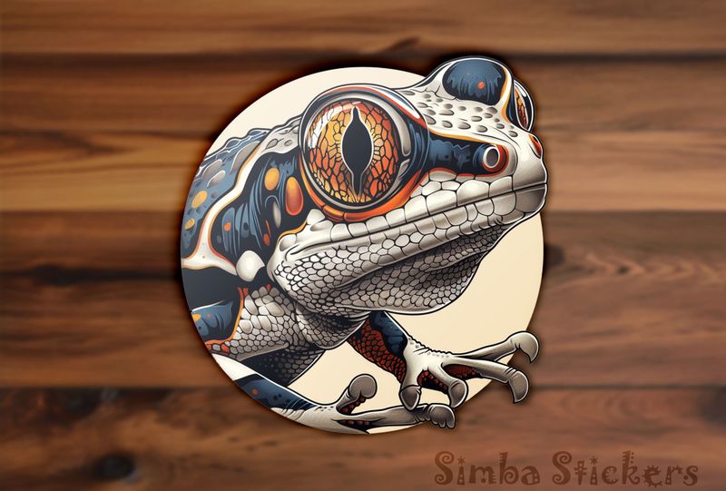Colourful lizard peeking out of circle