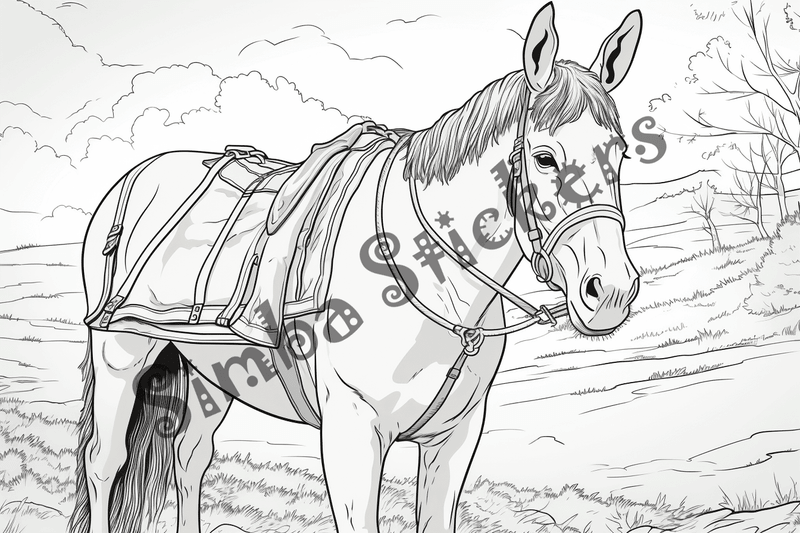 Colouring pages, bundle of donkeys with children, 25 images 2