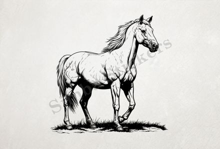 Horse walking, outline art