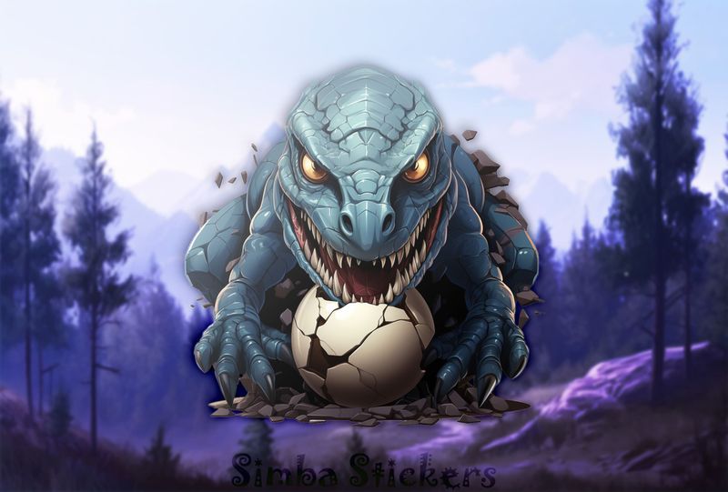 Dinosaur brooding over giant egg