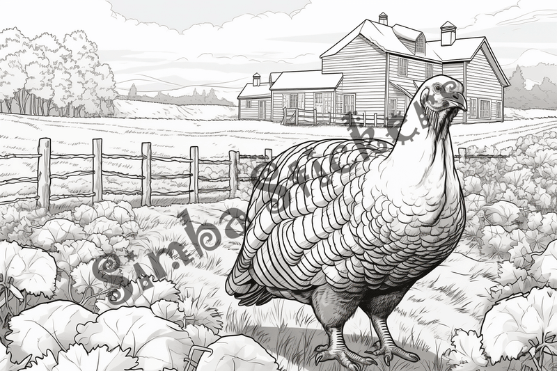 Colouring pages, bundle of turkeys on a farm, 25 images