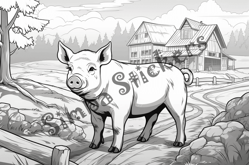 Colouring pages, bundle of pigs on a farm, 10 images