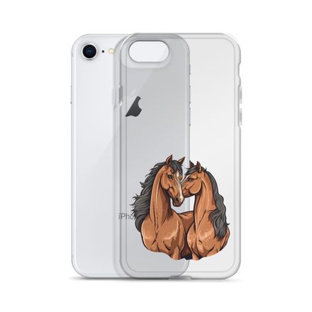 Clear Case for iPhone, Two brown horses snuggling, tdwcyd