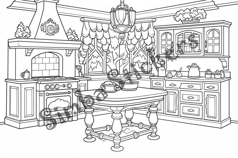 Colouring pages, bundle of house kitchens, 10 images