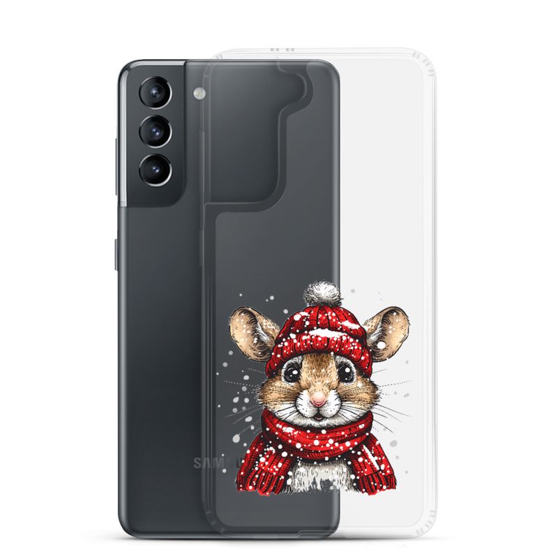 Clear Case for Samsung, Mouse wearing red winter hat and scarf in the snow, xg8dl3