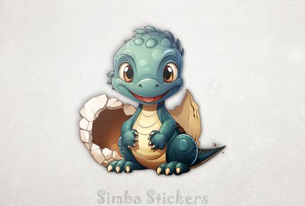 Baby green dinosaur smiling