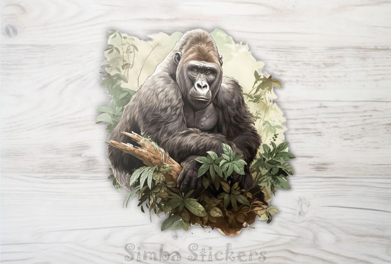Gorilla in contemplation in thick forest, jnkn7a