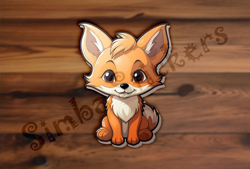 Baby red fox looking straight ahead and smiling