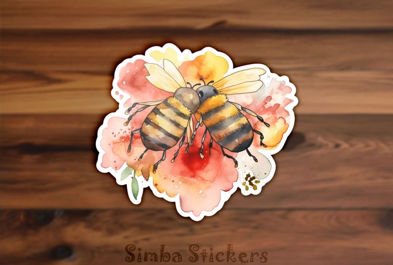 Bees in love over romantic colours, watercolour