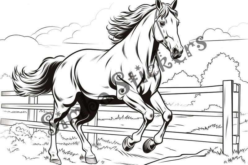 Colouring pages, bundle of horses running, 10 images