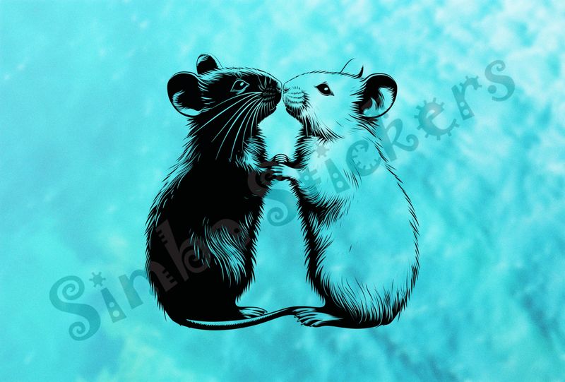 Mice sniffing each otther, holding hands, outline art