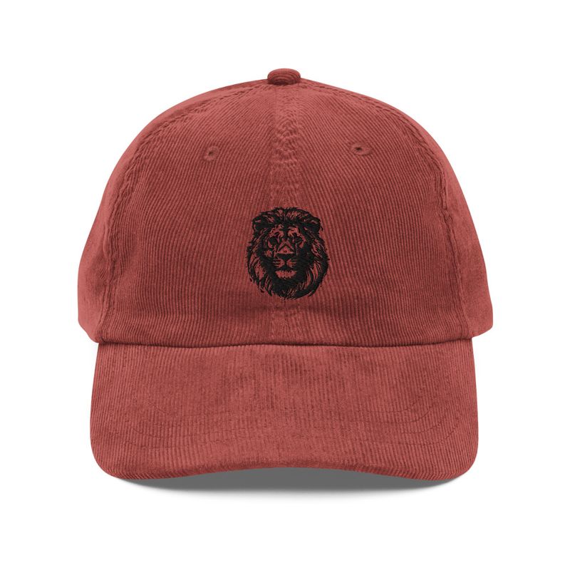 Vintage Corduroy Cap, Majestic lion face, outline art 