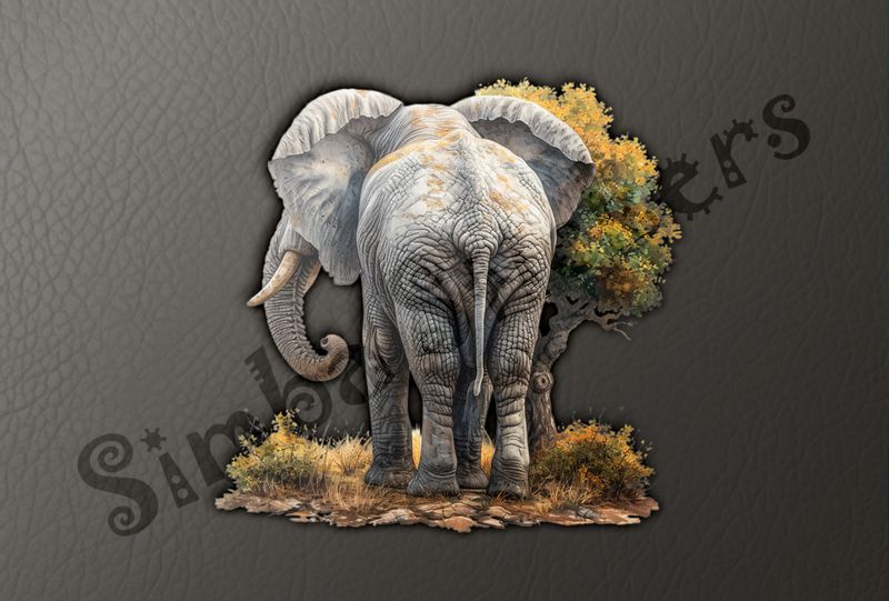 Elephant facing slightly left, from behind