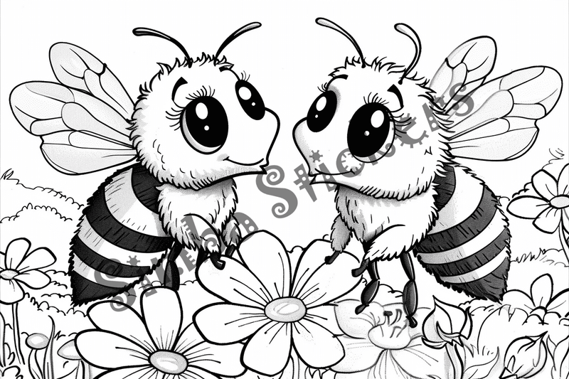 Colouring pages, bundle of bees in love, 25 images