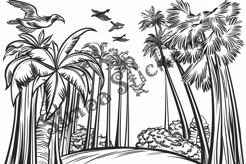 Colouring pages, bundle of Equatorial Rainforest landscape, 25 images