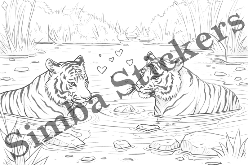 Colouring pages, bundle of tigers, 25 images