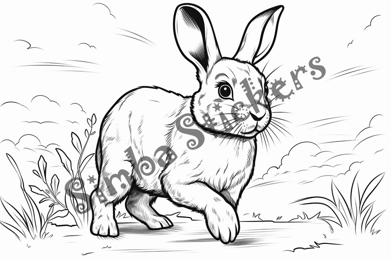 Colouring pages, bundle of singular rabbits, 10 images