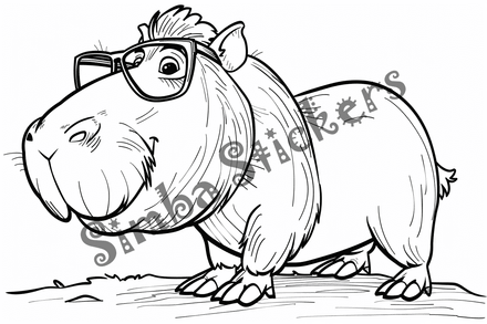 Colouring pages, bundle of capybaras in glasses or top hats, 10 images