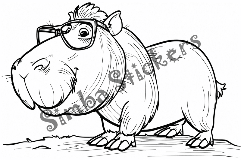 Colouring pages, bundle of capybaras in glasses or top hats, 10 images