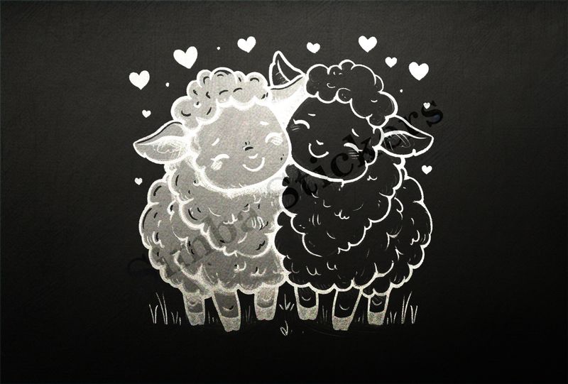 Cute sheep in love,  outline art
