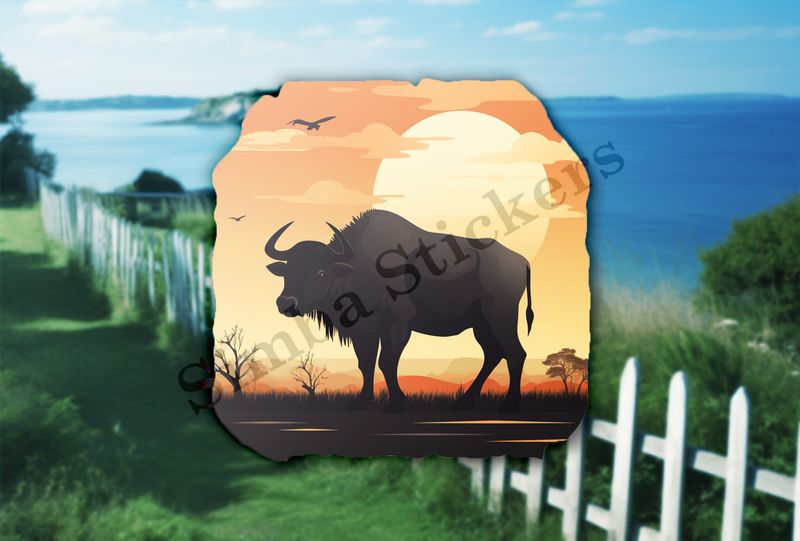 Buffalo in the African Savanna, with sunset background
