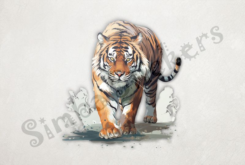 Tiger walking majestically with focused gaze